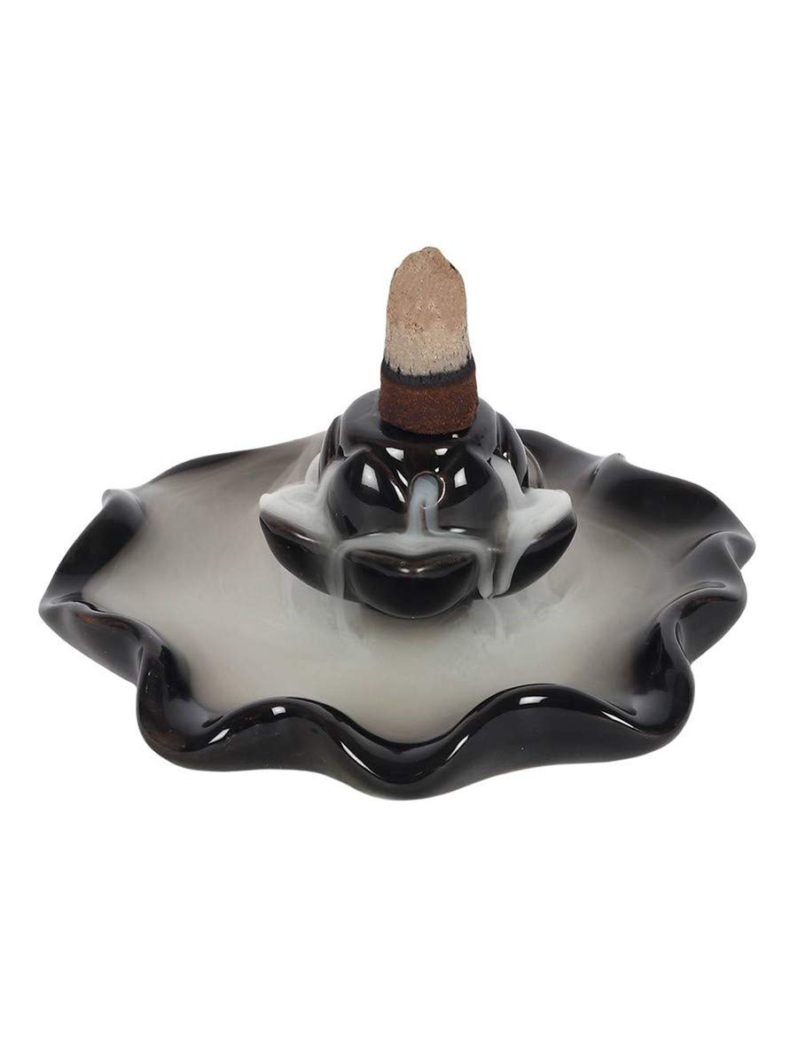 Enchanting Black Ceramic Lotus Pool Backflow Incense Burner - 9cm x 10cm (1 Pc.) - Unique & Eye-Catching Design - Enhance Relaxation & Meditation - Ideal for Artistic Home Decor