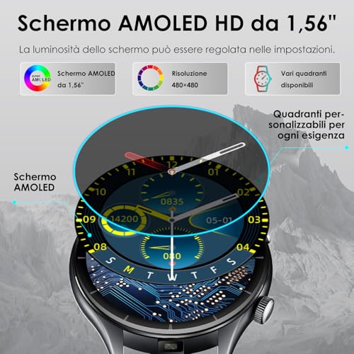 2026 New Men's Smartwatch with ECG/Blood Pressure/Sleep/Emotions/Fatigue/BMI/Temperature/Heart Rate Monitor, 1.56 Inch AMOLED Healthy Fitness Watch with LED Flashlight/Phone Function/SOS Button
