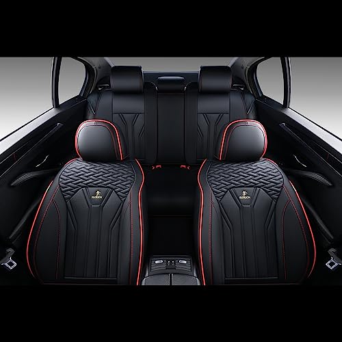 FLORICH Car Seat Covers Faux Leather Front and Rear Seat Covers 5 Pieces Full Set Universal Fit Most Cars, Sedans, SUVs and Trucks, Black & Red Line