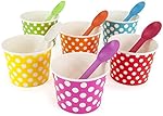 Rainbow Paper Polka Dot Ice Cream Cups 12 oz (qty 60) & Matching Plastic Spoons (qty 60) Set (by BrightandBold)