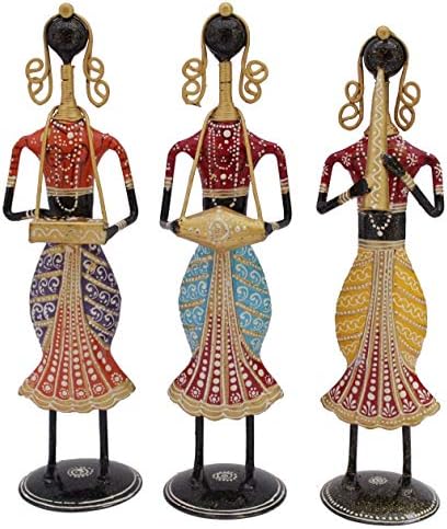 Balaji Artisan Handmade Iron Tribal Musician Lady Dolls/Ladies Figurine Showpiece for Home Decorative Gift Items (Set of 3); Balaji-08