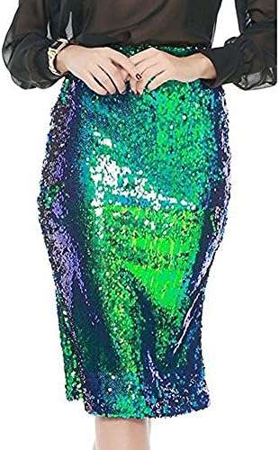 LULULADY Women's Sexy High Waist Blue Green Sequins Long Pencil Skirt Dress