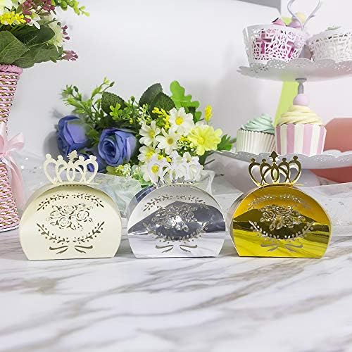 YOZATIA 50PCS Wedding Favor Boxes, 2.6 x 2 Inches Crown Gold Gift Boxes Candy Holders for Birthday Party Wedding Favor(Gold)