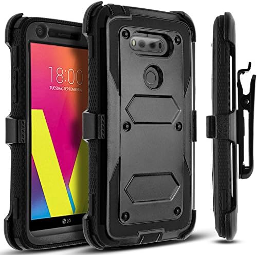 CircleMalls Dual Layer Hybrid Protective Cover with Built-in Screen Protector, Holster Locking Belt Clip, Stylus for LG V20 - Black