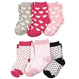 Luvable Friends 6-Pack Baby Colored Crew Socks, Hearts, 12-24 Months