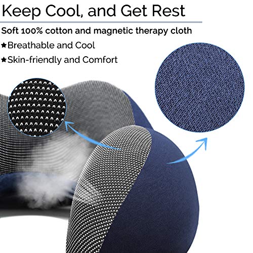 OYRGCIK Travel Pillow, 100% Pure Memory Foam Neck Pillow, Soft & Breathable Cotton Cover, Machine Washable Airplane Travel Kit U Shaped Pillow with 3D Contoured Eye Mask, Earplugs, Travel Bag, Blue