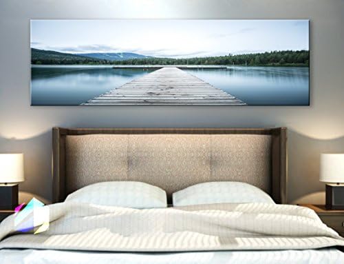 BoxColors - Single panel 3 Size Options Art Canvas Print Dock Relax lake landscape mountains nature panoramic reflection river rocky scenic valley water Wall Home decor (framed 1.5" depth)