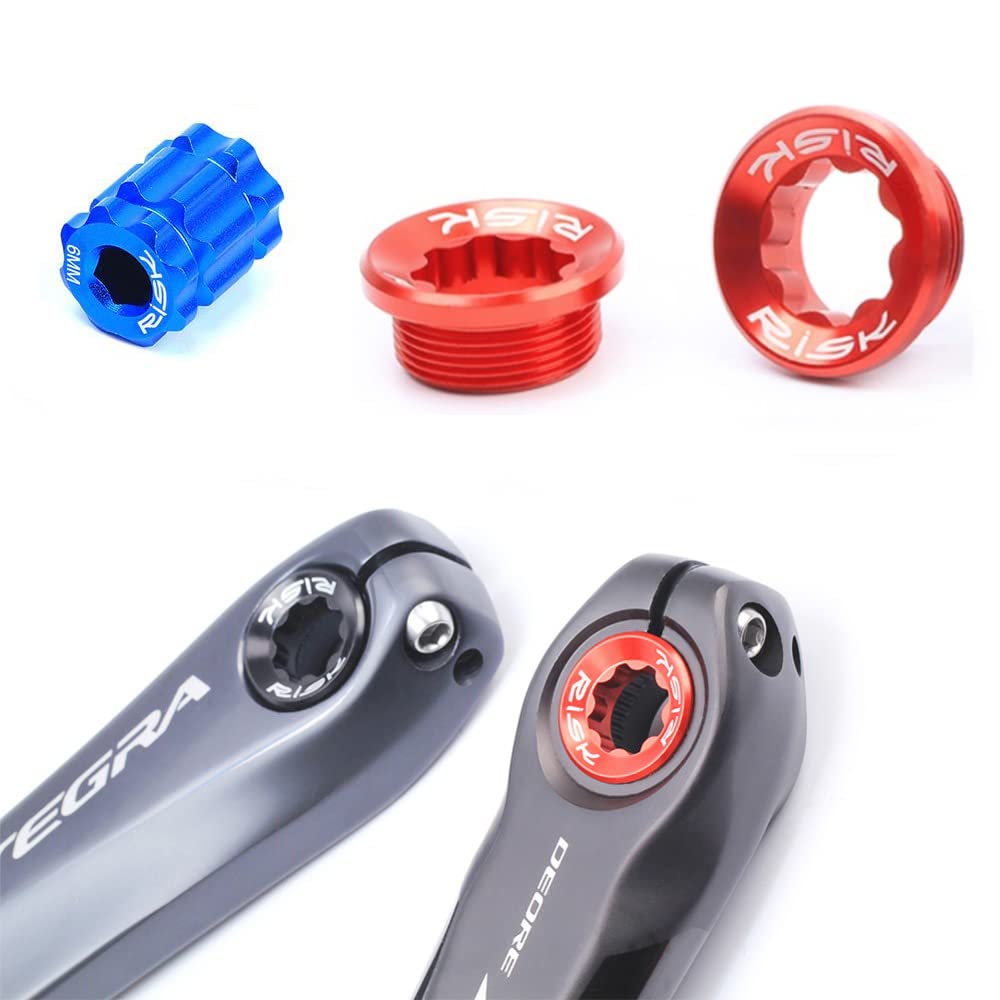 CYCEARTH Crank Adjusting Cap + Tool Bike Bicycle M20 Crankset Cover Screws Nuts Crankcover Bolt for Shimano (Red)