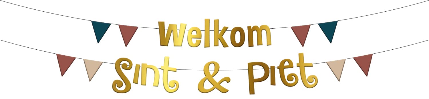 Folat 65690 Letter Garlands 'Welkom Sint & Piet' (NL) – 2 Pieces St. Nicholas Day, Gold