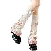 WODECASA Women's Leg Warmers Star Pattern Knitted Y2k Japanese Kawaii Streetwear Harajuku Knee High Ruffle Trim Long Leg Sock