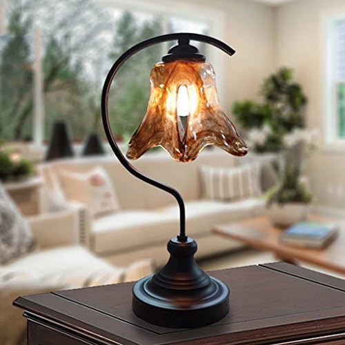 E27 Retro Creative Wrought Iron Table Lamp Push Button Switch Glass Shade Black Desk lamp