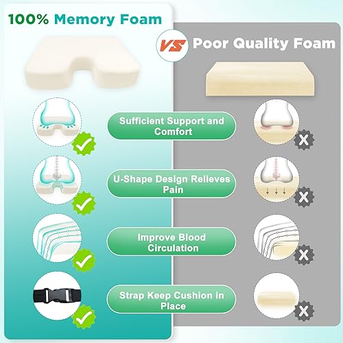 HOMCA Anti-decute Cushion for Wheelchair, Memory Foam Coccyx Cushion with Waterproof Cover, Ergonomic Seat Cushion for Office, Car, Sofa, Home 40 x 45 x 7.5 cm