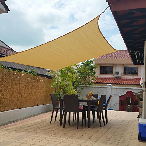 WONDERHOO Sun Shade Sails Rectangle Beige Canopy Cover Awning for Patio GardenOutdoor Facility a ...