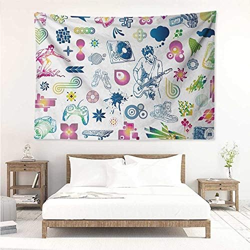 alisos Music,Wall Blankets Modern Design Boy Teenager Guitarist with Butterflies Playstation Ombre Digital Image 72W x 54L Inch Room Decor Tapestry Multicolor