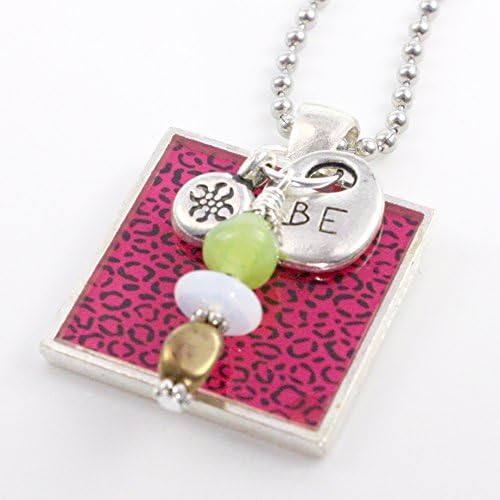 Charm Necklace, Resin Pendant Charm Necklace, Pink Cheetah Print, Handmade Necklace
