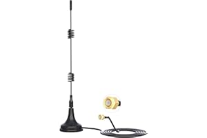 Hiseeu 2.4GHz 7dBi 5XRange WiFi Booster Antenna +10ft Magnetic Base, WiFi Antenna Extension Cable w/RP-SMA Male Connector(No Pin) for WiFi Security Camera/WiFi Router/Wireless Network Card/USB Adapter