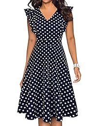 BOKALY - Vestido de fiesta para mujer, estilo vintage, con volantes, floral, acampanado