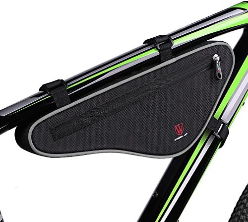 XPhonew Cycling Bicycle Bike Bag Top Tube Triangle Bag Front Saddle Frame Pouch Outdoor MTB Road Bike Front Bag with Reflective Stripe (Black & Gray)