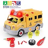 GILOBABY Take Apart Rescue Vehicle with 4 Figures, STEM Toys DIY Car with Drill Tool, Lights and Sounds, 31 Piece, Build Your Own Car for Kids, Gifts for Boys & Girls Age 3+