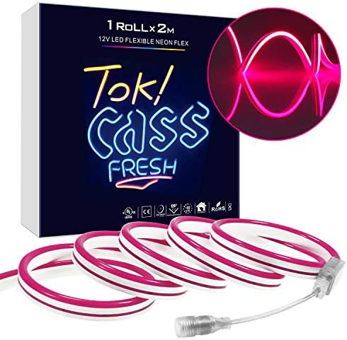 LED Neon Light, DC 12V Flexible LED Neon Sign Strip Lights Shaped Decor Light, 120 LEDs/M, Waterproof LED Rope Light for Indoor Outdoor Ambient Commercial Lighting Decoration (Pink)