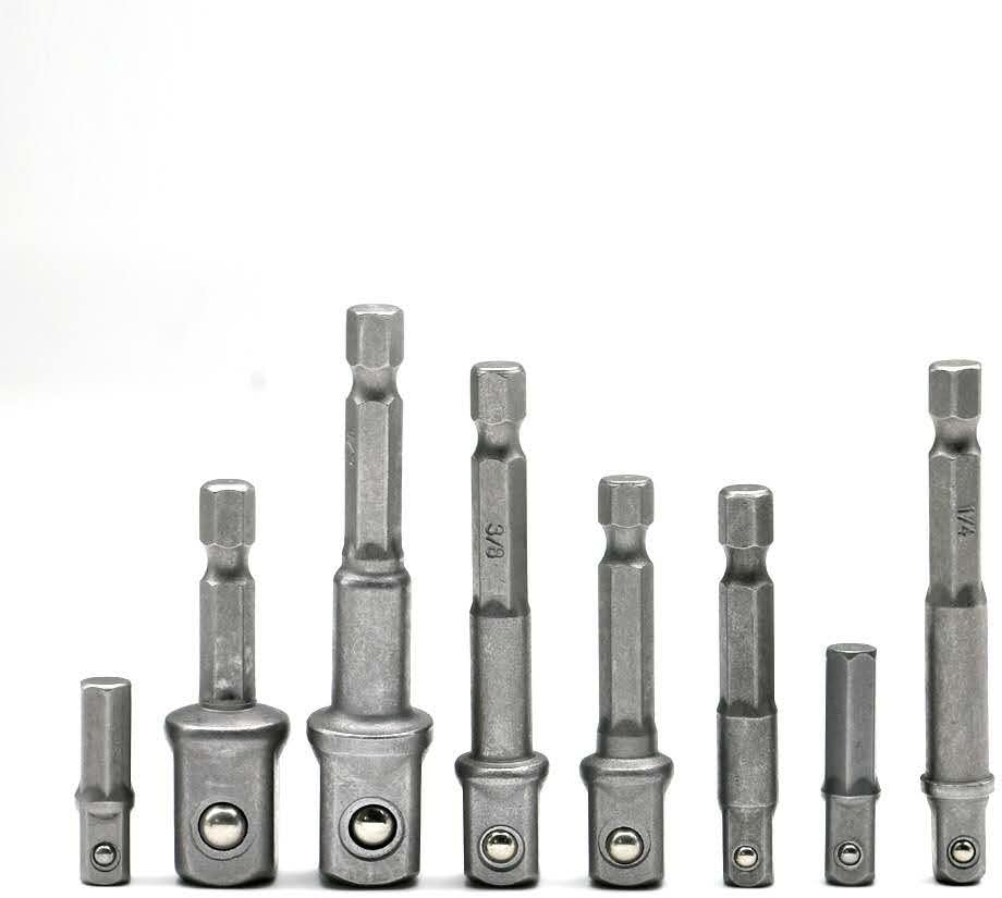8Pcs Socket Adapter Impact Hex Shank Socket Bit Adapter Drill Bits Driver 1/4" 3/8" 1/2" (8PCS)