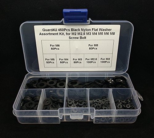 Guard4U 450Pcs Black Nylon Flat Washer Assortment Kit, for M2 M2.5 M3 M4 M5 M6 M8 Screw Bolt - Thumbnail 3