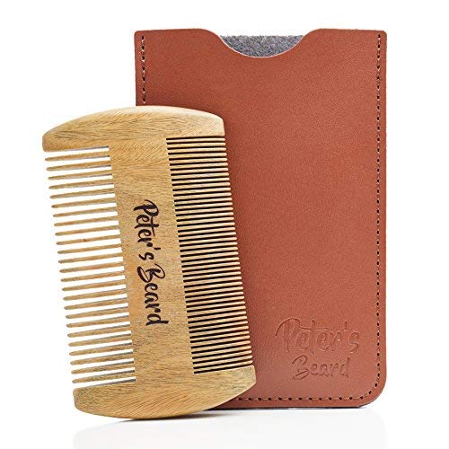 Beard Comb for Men - Wooden Natural Sandalwood Antistatic No Static Dual Action Beard Comb - Fine & Coarse Tooth Perfect for Balms and Oils Includes PU Leather Case - Presented in Cardboard Gift Box - Thumbnail 4