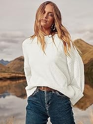 LOGENE Womens Oversized Soft Crewneck Sweater Fuzzy