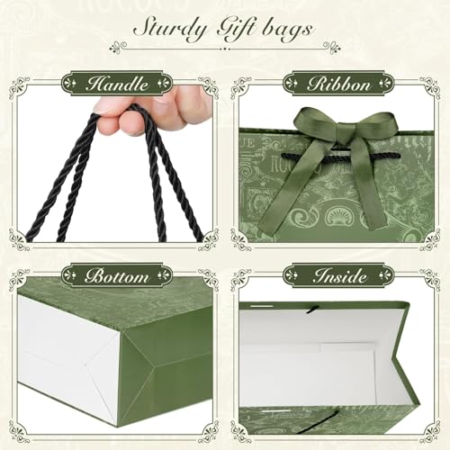 10 Pack Elegant Gift Bags with Ribbon – Large Luxury Gift Bags for Presents, Wedding, Bridesmaid, Christening, Graduation, and Birthday Parties, 36x12x25cm (Green)