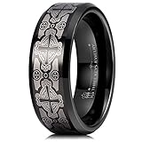 THREE KEYS JEWELRY 6MM Koa Wood Inlay White Tungsten Ring 8MM Tungsten Wedding Band Laser Celtic Crosses
