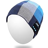 Qshell Bluetooth Hat, Rechargeable Audio Beanie Fashional Double Knit Skully Cap with Wireless Stereo Headphone Headset Earphone Speakerphone Mic for Sports Skating Hiking Camping Blue