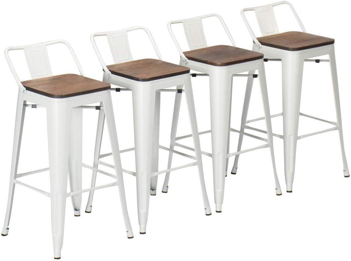 Tongli Metal Barstools Set Industrial Counter Stool (Pack of 4) Patio Dining Chair Low Back 30"