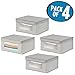mDesign Medium Fabric Stackable Closet Storage Organizer Box, Front Window/Lid - Bedroom, Office, Mudroom Organization, Hold Clothes, Blankets, Linens, Spira Collection, 4 Pack, Taupe/Natural Chevron