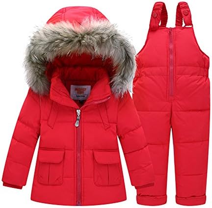 CADong Little Unisex Baby Two Piece Puffer Down Winter Warm Snowsuit Jacket with Snow Ski Bib Pants