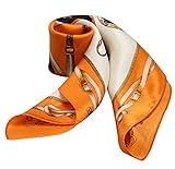 100% Silk Scarf Neckerchief Small Square Print Scarves Women (Classic Belts Orange)