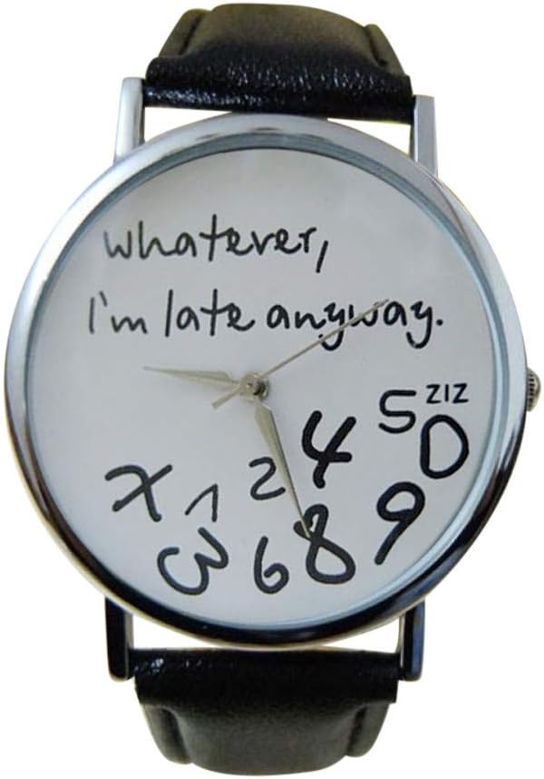 1PC Hot Women Leather Watch Whatever I am Late Anyway Letter Watches Black Sample low-key style