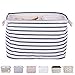 DOKEHOM 17-Inches Large Storage Basket (Available 15 and 17 Inches Width), Drawstring Square Cotton Linen Collapsible Toy Basket (Blue Strips, L)