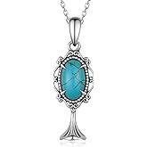 Genuine Turquoise Necklaces for Women 925 Sterling Silver Bellflower Western Necklace Vintage Nature Gemstone Real Western Jewelry for Women