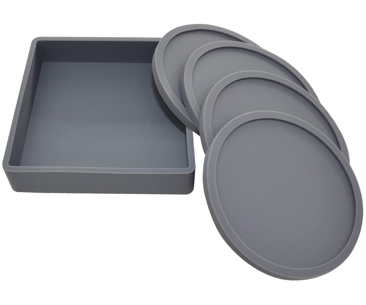 10cm/3.94inch Coasters Set Soft Round Silicone Rubber Coaster Cup Pad Mat Anti-scald Non-Slip for Home/Bar Coffee Tea Drink Use Insulate&protect furniture Coffee Beer Mug WineGlass Bottle (Grey, 4)