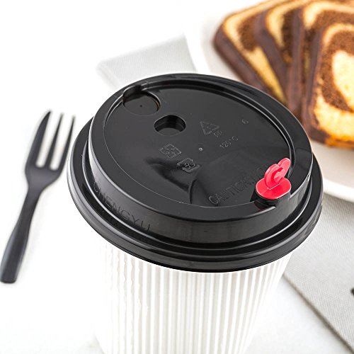 LIDS ONLY 500 Disposable Black BPA Free Coffee Cup Lids With Red Heart