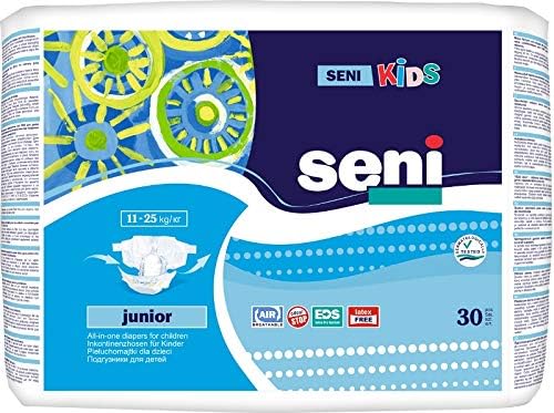 SENI KIDS ALL-IN-ONE DIAPERS MODERATE AND HEAVY INCONTINENCE 11-25KG JUNIOR NAPPIES PACK OF 30
