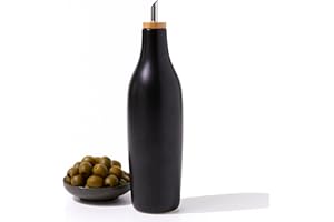 Grace Homewares Olive Oil Dispenser Bottle Stoneware Ceramic for EVOO or Vinegar | Modern Design | Large Capacity 16.9 ounce | Oil Container | Black