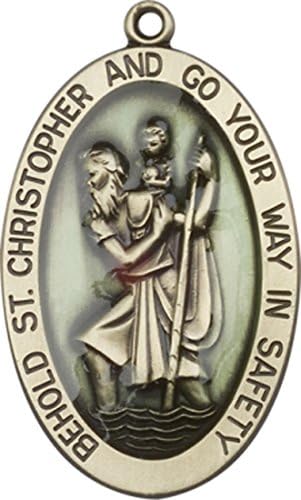 Bliss Manufacturing St. Christopher Medal Keychain Patron Saint of Travelers and Motorists-1 5/8 x 1 Inches Large Auto Car Protection Key Ring