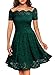 MissMay Women's Vintage Floral Lace Short Sleeve Boat Neck Cocktail Formal Swing Dress (X-Small, E-Green)
