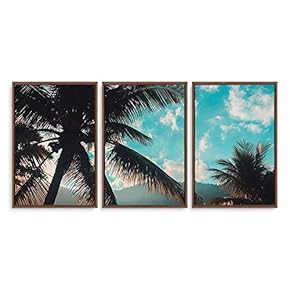 3 Piece Framed Canvas Wall Art for Living Room, Bedroom Vintage Tropical Palm Trees Canvas Prints for Modern Home Decoration Ready to Hang - 16"x24"x3 Panels