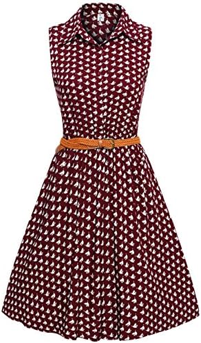 Printed Summer Dress,Sinmy Elastic Waist Casual Dress Button Down Sleeveless Sundress for Women Medium Red
