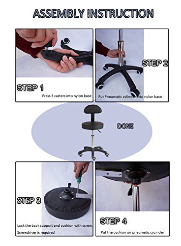 Studio Stool Chair Adjustable Swivel Rolling for Home Office Work-Benches Lab Hospital Kitchen Stool with Back Support Larger Cushioned Seat