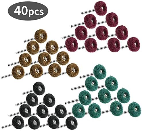 Jhua 40Pcs 1.0inch (25mm) Abrasive Wheel Buffing Polishing Wheels Brush Set for Dremel Rotary Tool Kit Grinding Accessories - 3mm(1/8inch) Shank
