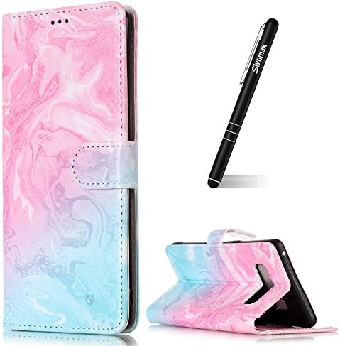 Galaxy Note 8 Leather Case,Slynmax Marble Design Flip Cover Case Premium PU Wallet CoverCash Pocket Stand Shell Perfect for Samsung Galaxy Note 8-Pink Green Marble