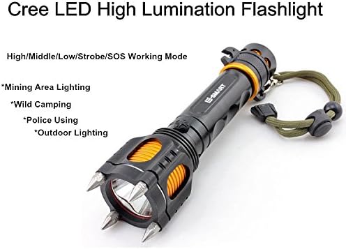 10W 1000LM CREE LED Flashlight Torch Adjustable Working Mode with SOS/Cutting Knife/Steel Attack for Body Safety Widely Used in Hiking,Camping,Biking Outdoor Sport